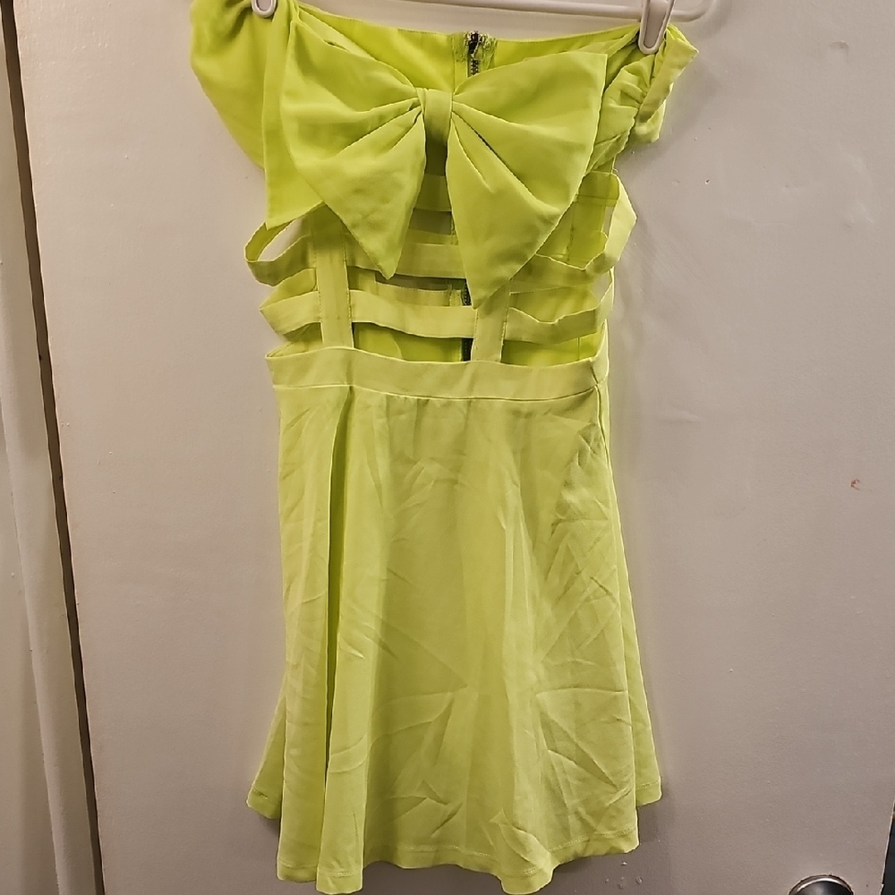 Lime Green Strapless Dress with Bow